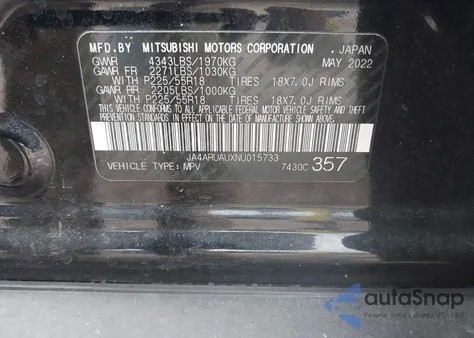 2022 Mitsubishi Outlander Sport 2.0 Se Awc from USA, damaged, VIN JA4ARUAUXNU015733